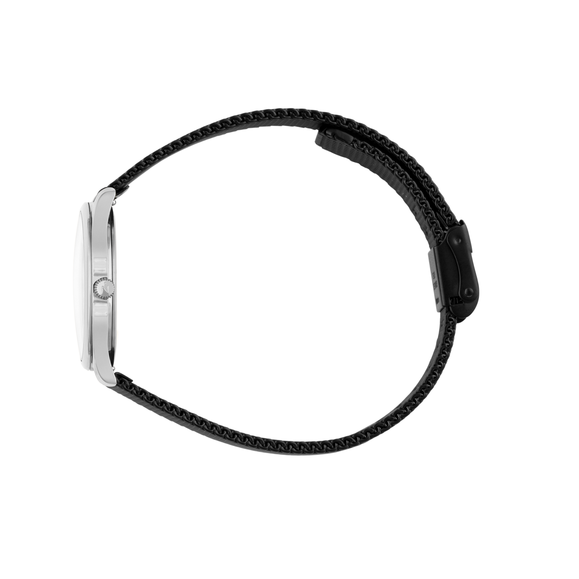 Mini Lune - Stainless Steel - Black Leather
